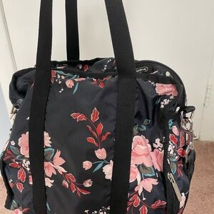 Lesportsac Black and Pink Floral Tote/Sling Bag- 11x11 inches